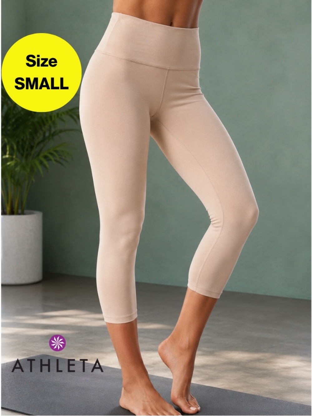 ATHLETA ☀️ Ultra High Rise ELATION 7/8 Tight Cream High Waist Leggings (Small)